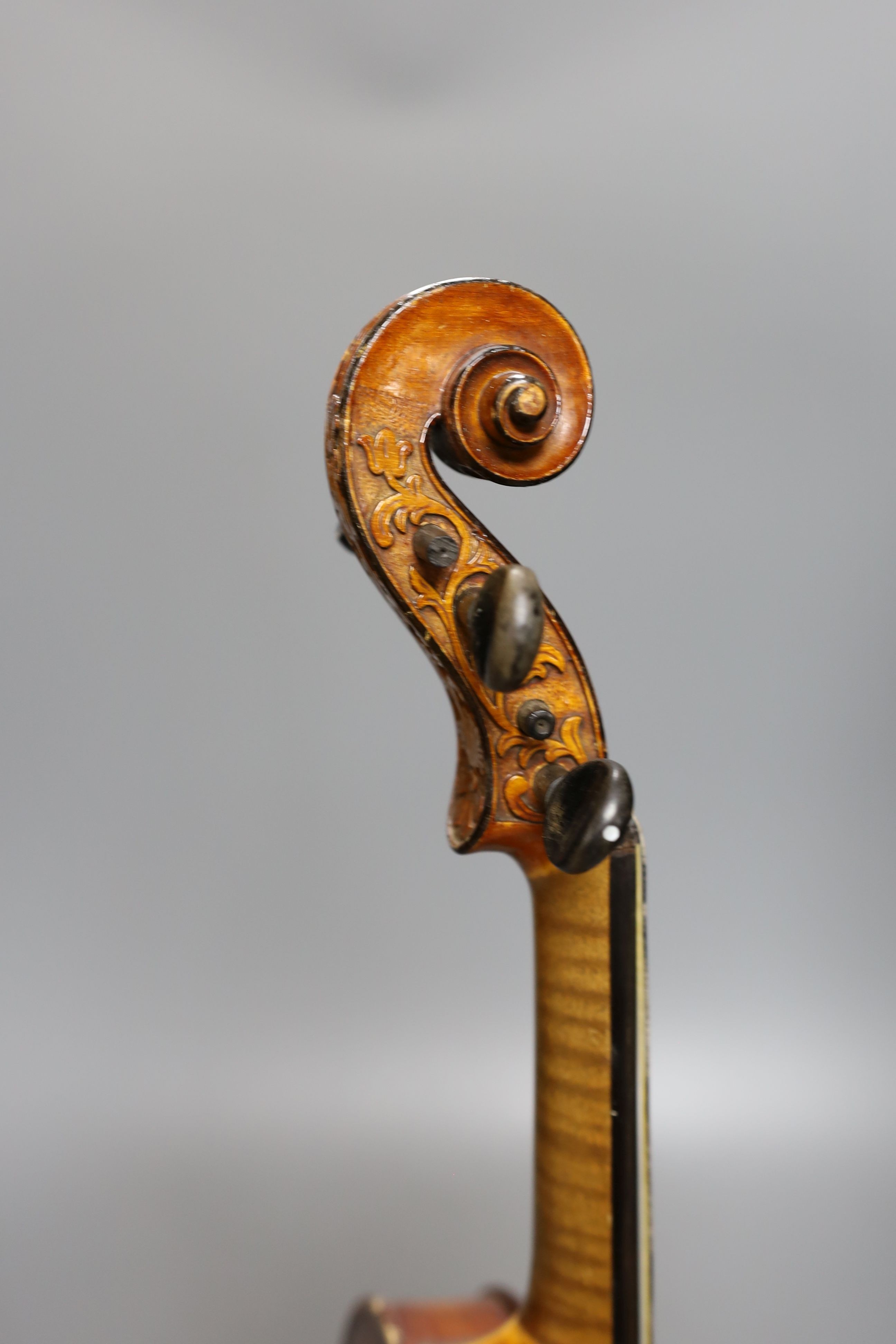 Longsons labelled violin, 60 cms long.